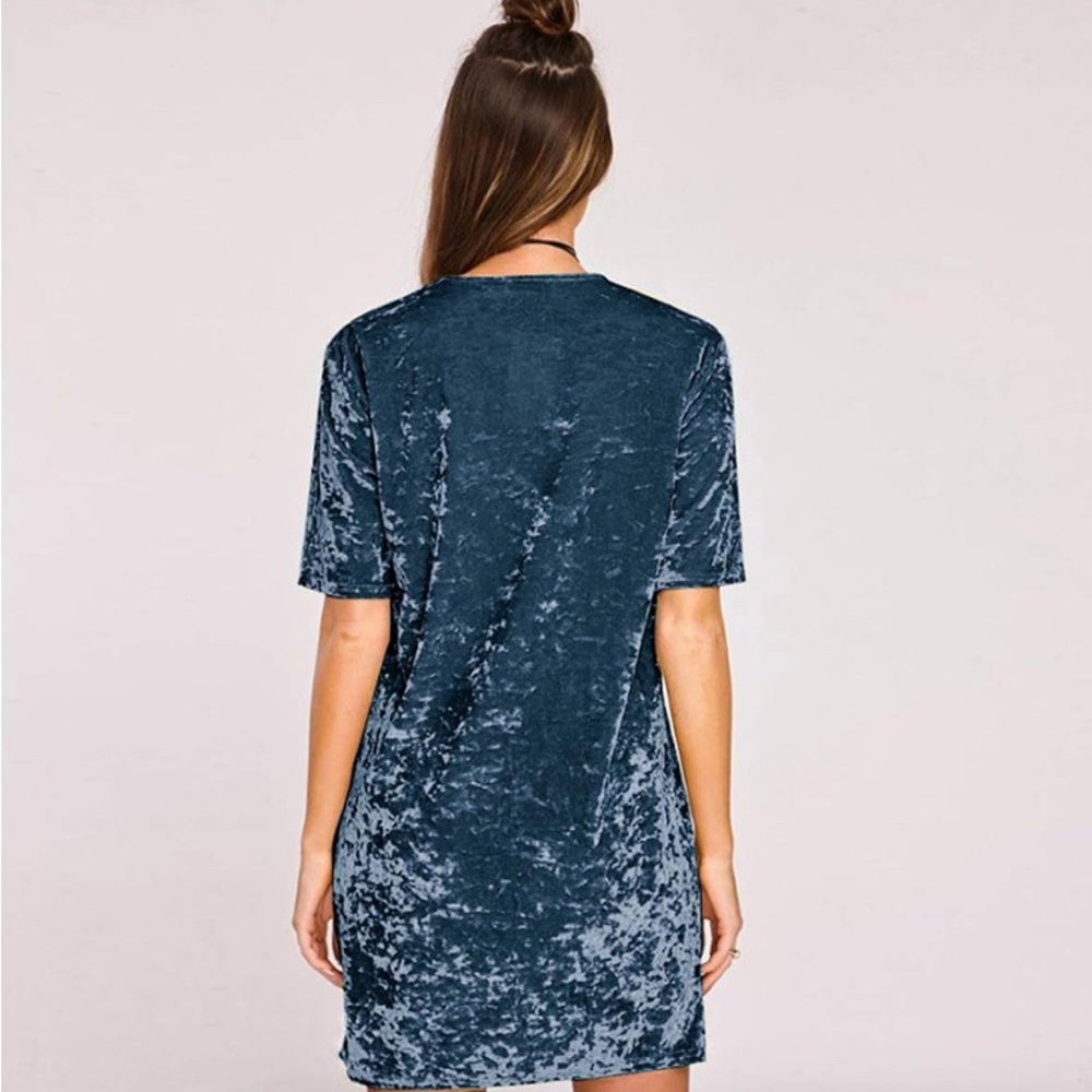 Crushed Velvet Blue Mini Dress